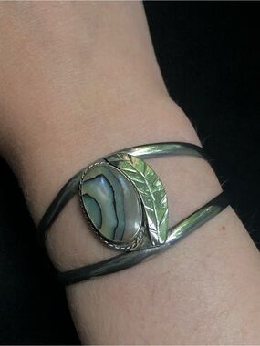 Alpaca Silver Abalone Leaf Cuff Bracelet